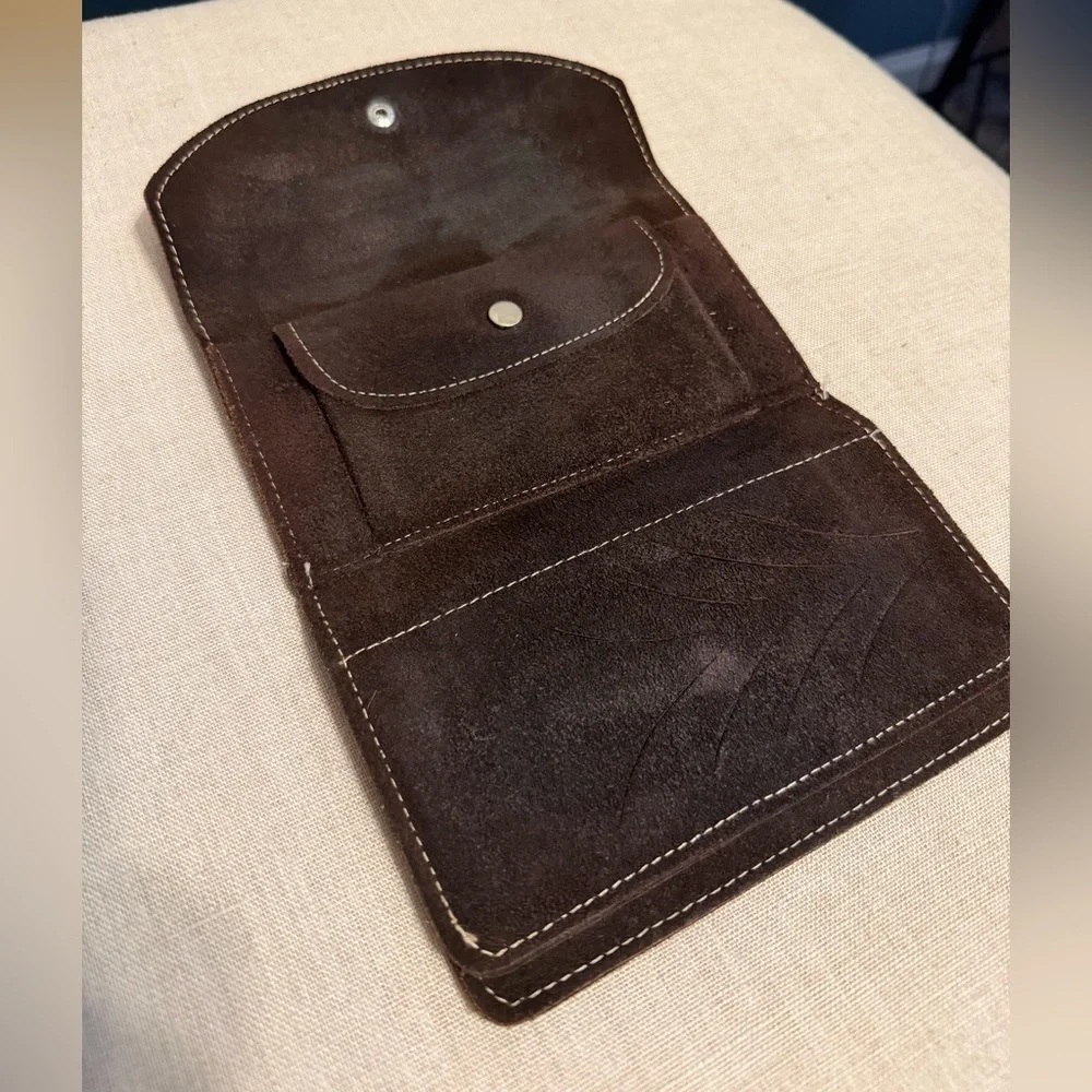 Men's Vintage Dark Brown Tri-fold Suede Leather Wallet
